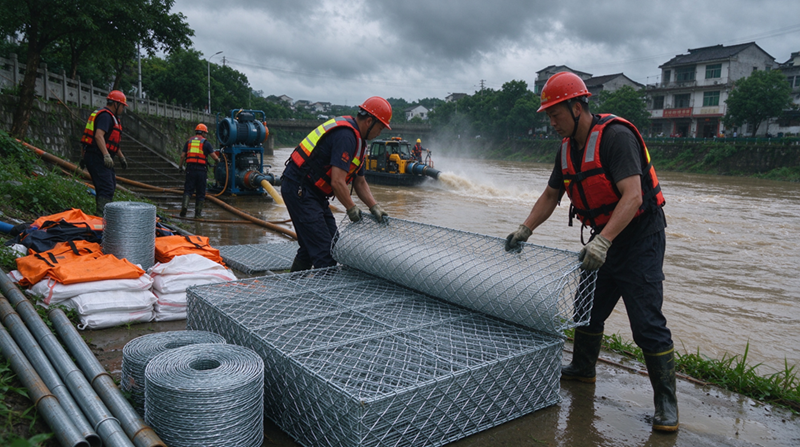 Changshu Jianghe flóðvarnarvörur afhendir gabion og galvaniseruðu möskvaefni fyrir neyðarafrennslisverkefni í Innri Mongólíu
